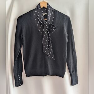 Veronica Beard Cashmere Sweater & Silk Faux Blouse Scarf Tie Collar - S